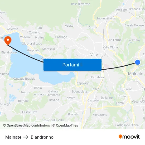 Malnate to Biandronno map