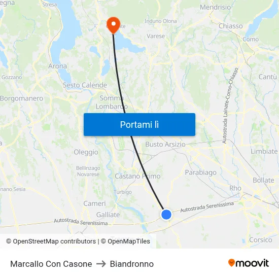 Marcallo Con Casone to Biandronno map