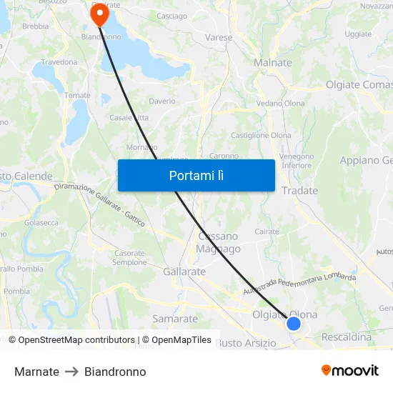 Marnate to Biandronno map
