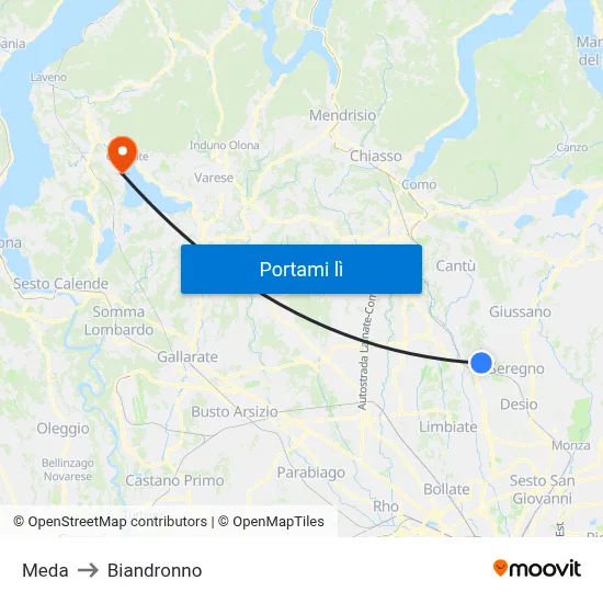 Meda to Biandronno map