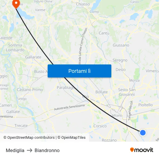 Mediglia to Biandronno map