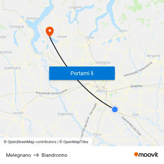 Melegnano to Biandronno map