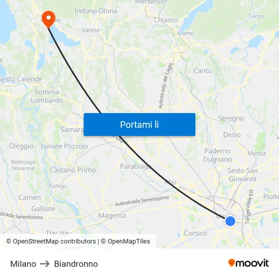 Milano to Biandronno map