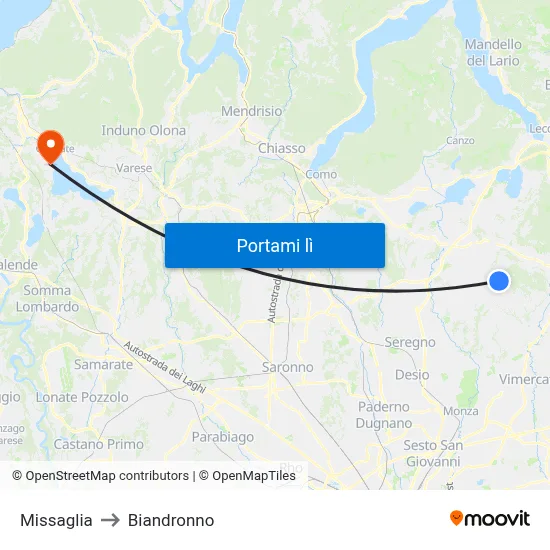 Missaglia to Biandronno map