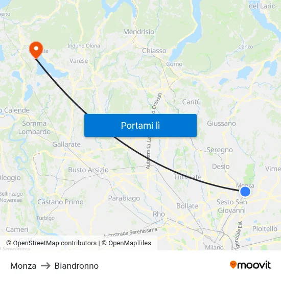 Monza to Biandronno map