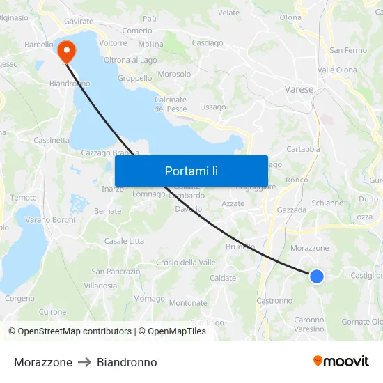 Morazzone to Biandronno map