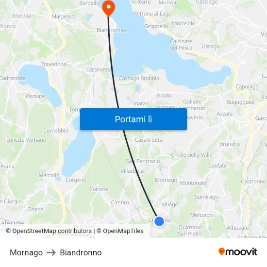 Mornago to Biandronno map