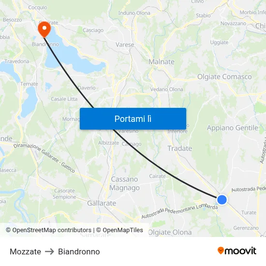 Mozzate to Biandronno map