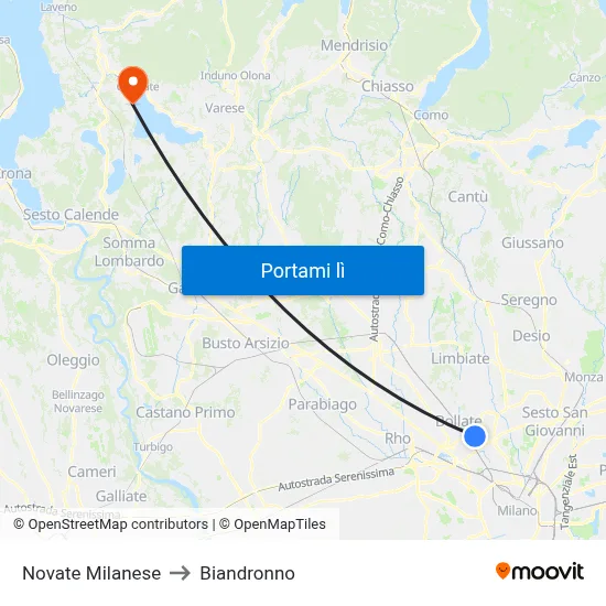 Novate Milanese to Biandronno map