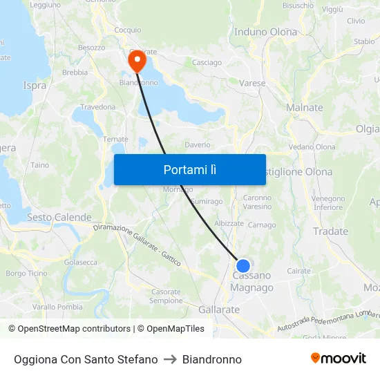 Oggiona Con Santo Stefano to Biandronno map