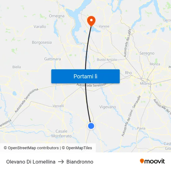 Olevano Di Lomellina to Biandronno map