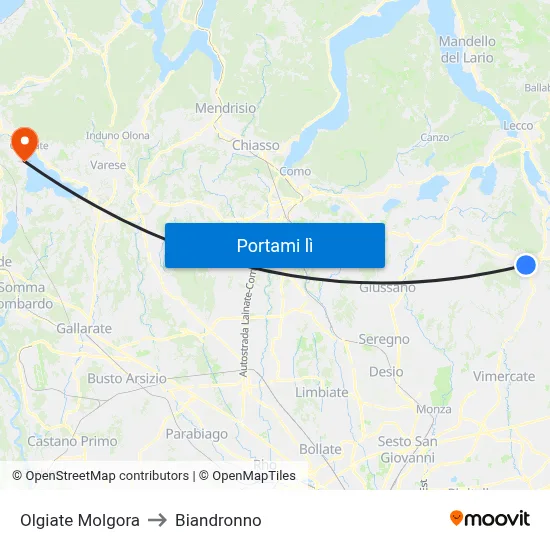 Olgiate Molgora to Biandronno map
