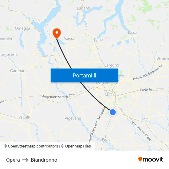 Opera to Biandronno map
