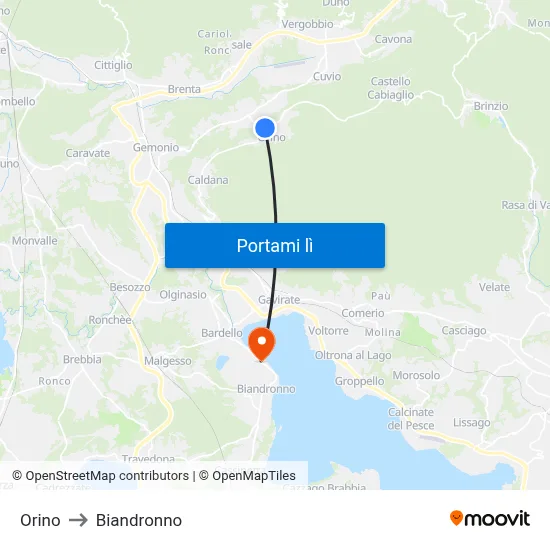 Orino to Biandronno map