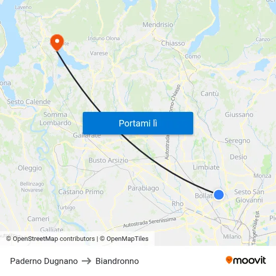 Paderno Dugnano to Biandronno map