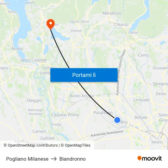 Pogliano Milanese to Biandronno map