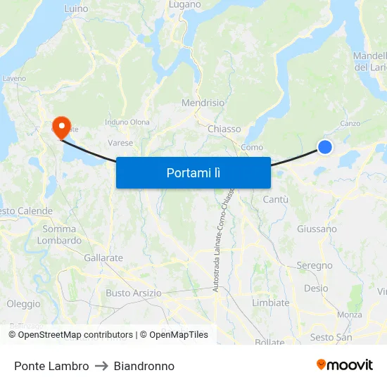 Ponte Lambro to Biandronno map