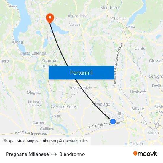 Pregnana Milanese to Biandronno map