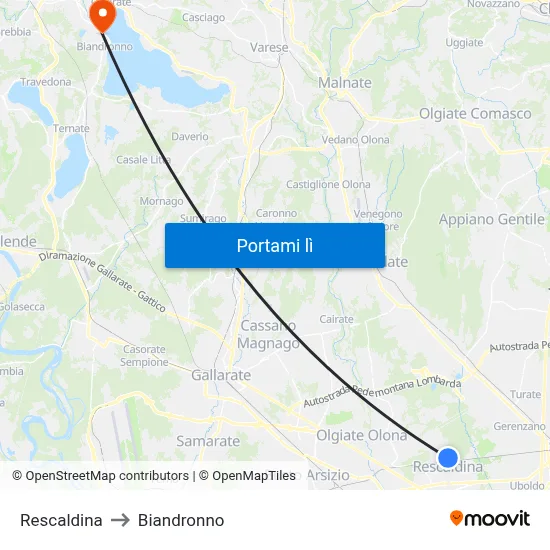 Rescaldina to Biandronno map
