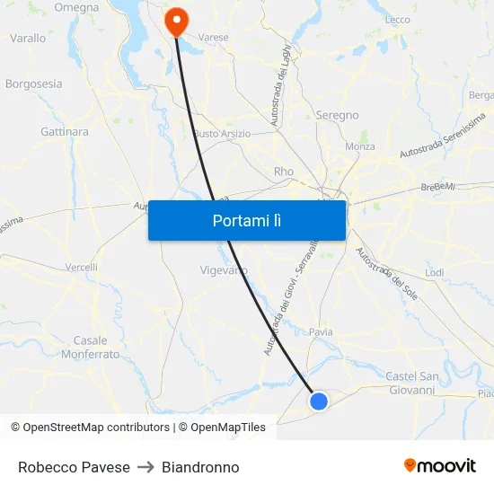 Robecco Pavese to Biandronno map