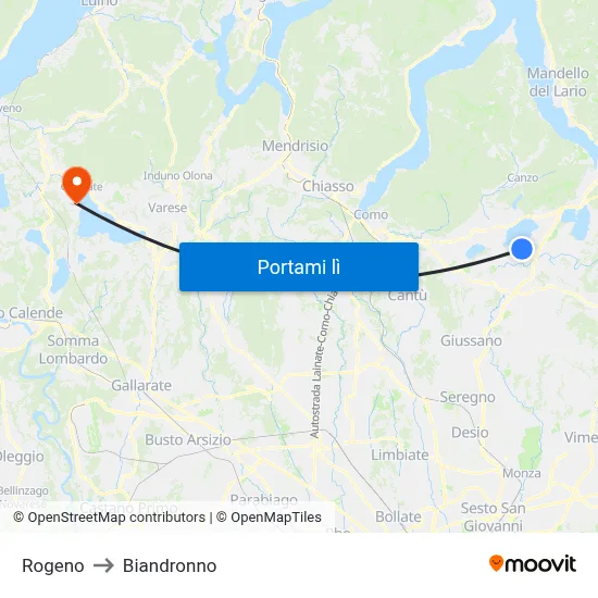 Rogeno to Biandronno map