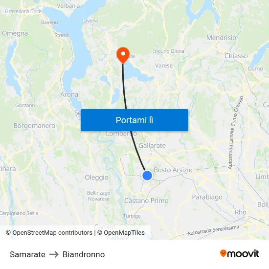 Samarate to Biandronno map