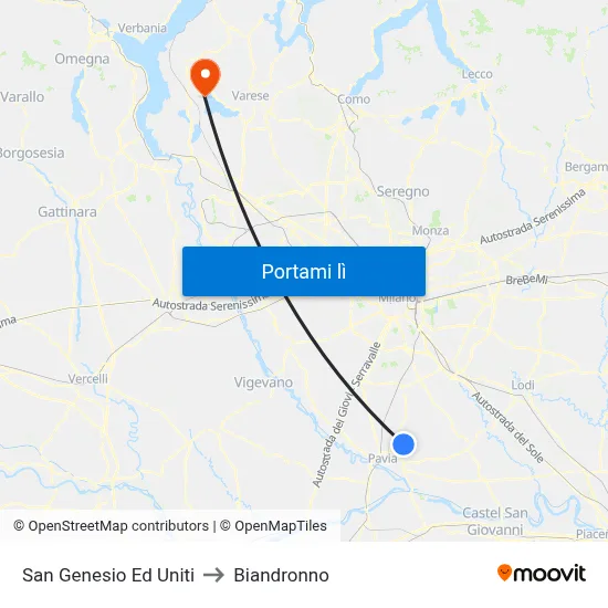 San Genesio Ed Uniti to Biandronno map