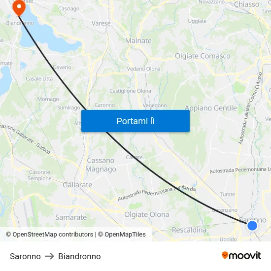 Saronno to Biandronno map
