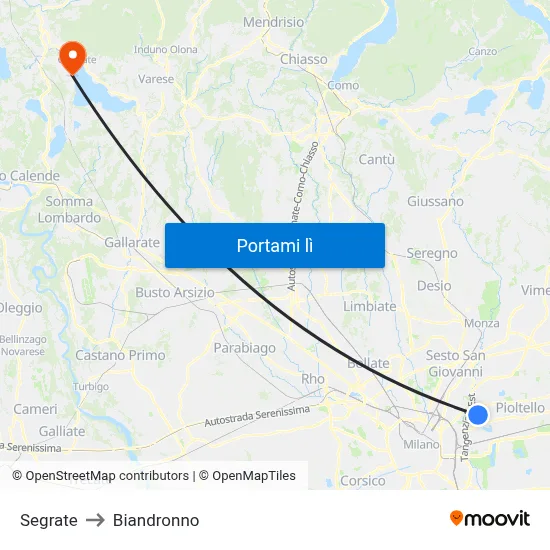 Segrate to Biandronno map