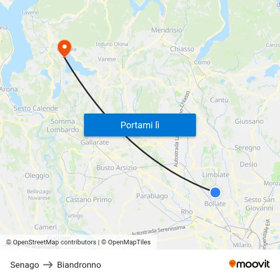 Senago to Biandronno map