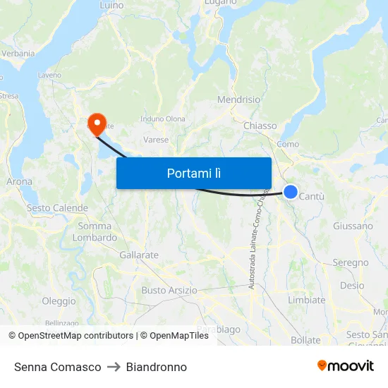 Senna Comasco to Biandronno map