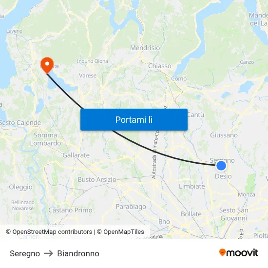 Seregno to Biandronno map