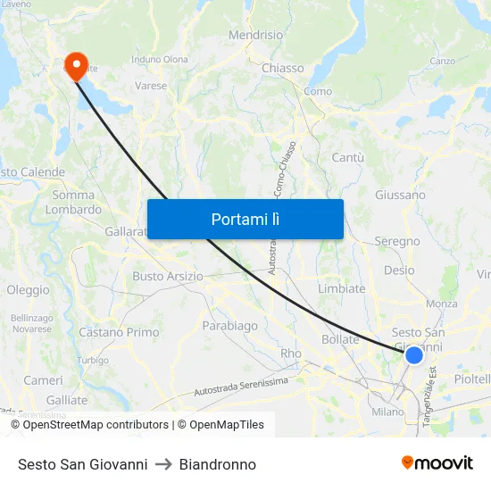 Sesto San Giovanni to Biandronno map