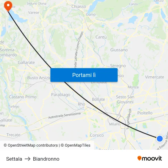 Settala to Biandronno map