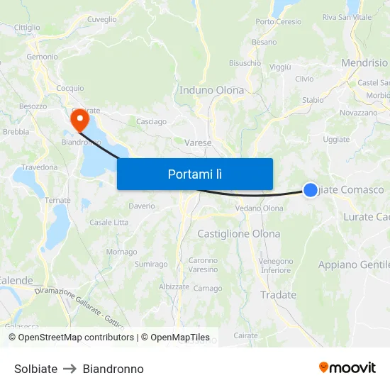 Solbiate to Biandronno map