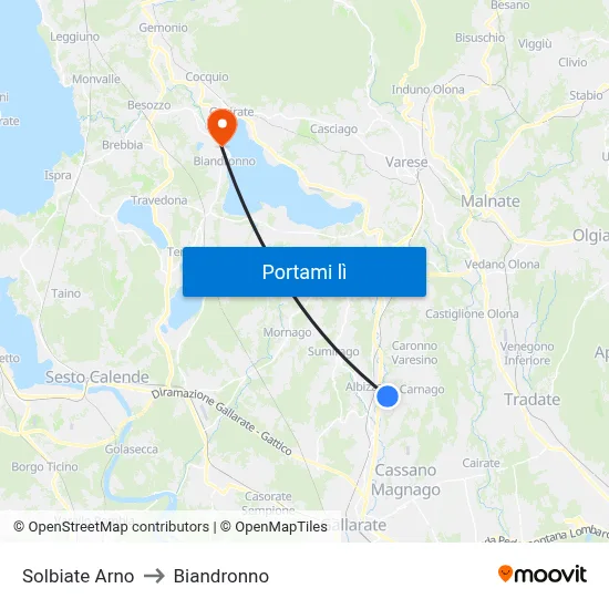 Solbiate Arno to Biandronno map