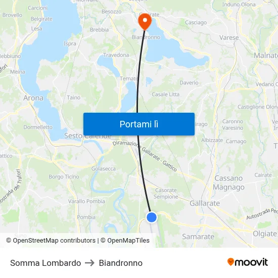 Somma Lombardo to Biandronno map