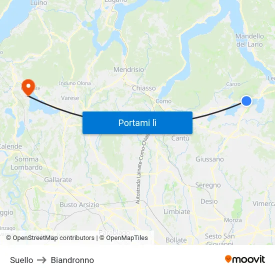 Suello to Biandronno map