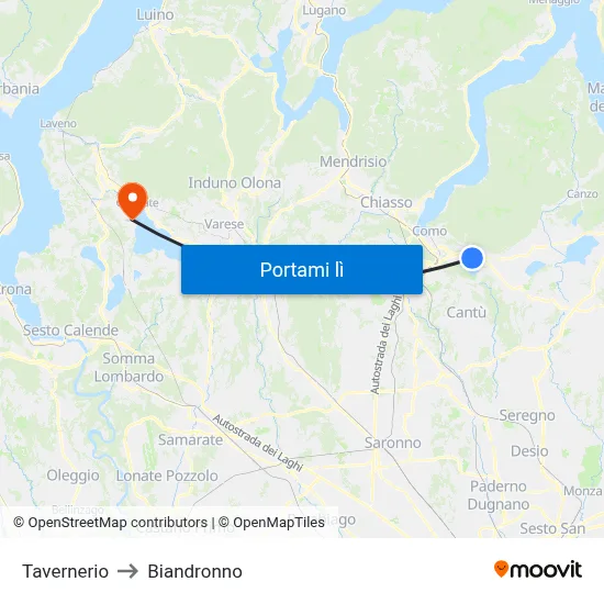 Tavernerio to Biandronno map