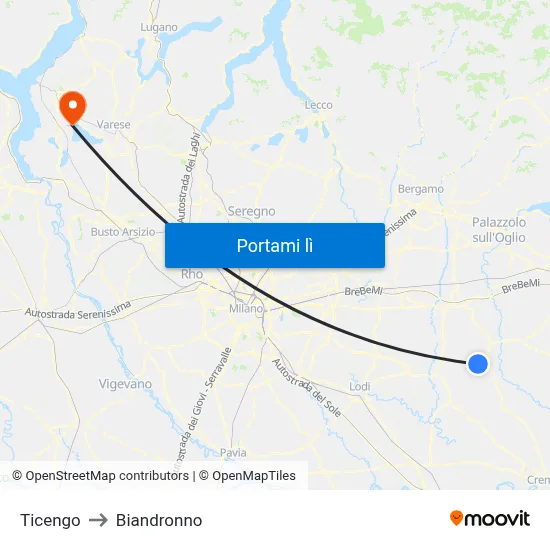 Ticengo to Biandronno map