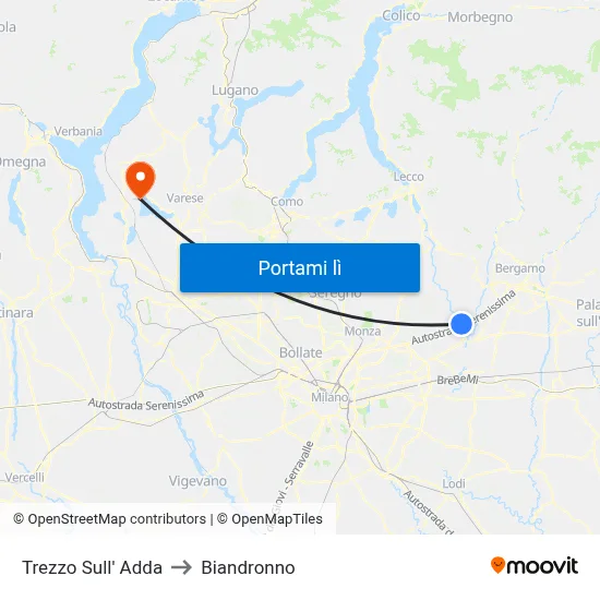 Trezzo Sull' Adda to Biandronno map