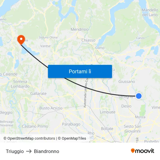 Triuggio to Biandronno map