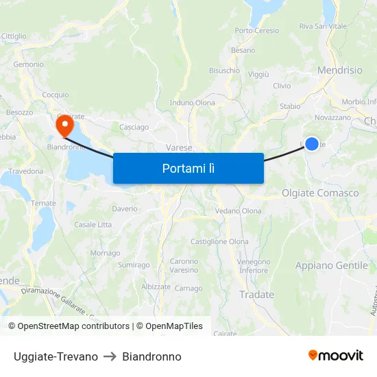 Uggiate-Trevano to Biandronno map