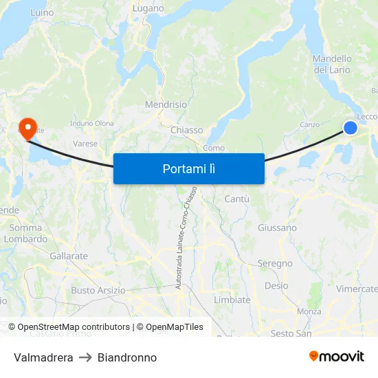 Valmadrera to Biandronno map