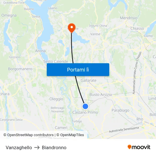 Vanzaghello to Biandronno map