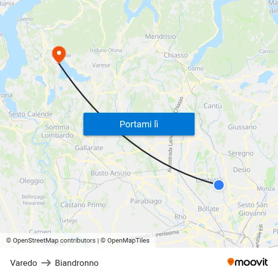 Varedo to Biandronno map