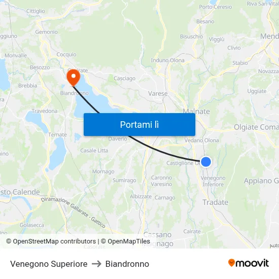 Venegono Superiore to Biandronno map