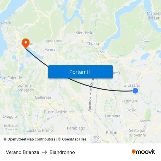 Verano Brianza to Biandronno map