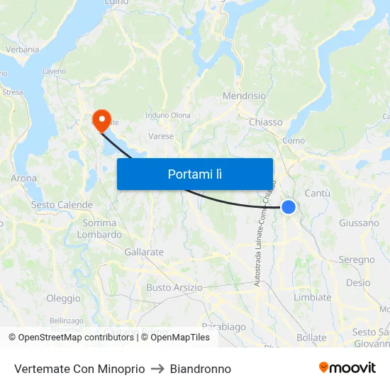 Vertemate Con Minoprio to Biandronno map