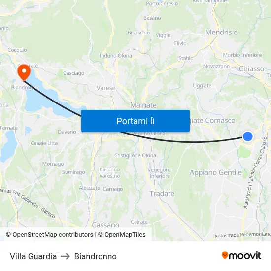 Villa Guardia to Biandronno map